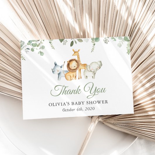 サファリの動物,ジャングル,野生動物,赤ちゃんシャワー サンキューカード