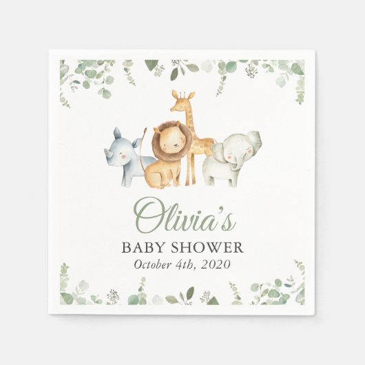サファリの動物,ジャングル,野生動物,赤ちゃんシャワー スタンダードカクテルナプキン (正面)