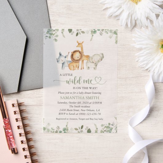サファリの動物，ジャングル，野生動物，赤ちゃんシャワー ベラム紙招待状 (ウェディング)