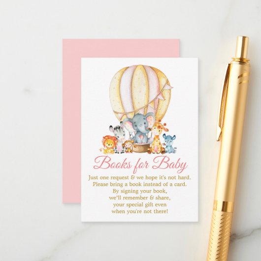 サファリの動物 ピンクの風船 赤ちゃんのシャワー絵本 エンクロージャーカード (正面/裏面インサイチュ)
