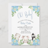 サファリの動物 ブルーボーイ シャワー ご招待 招待状 (正面)