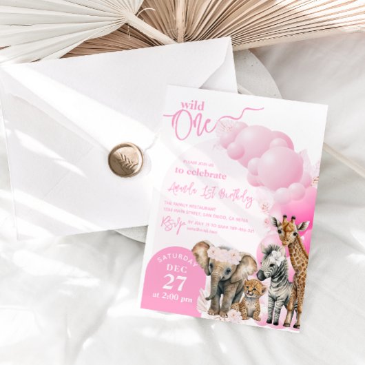 サファリの動物 ボホ ワイルド ワン 誕生日 招待状