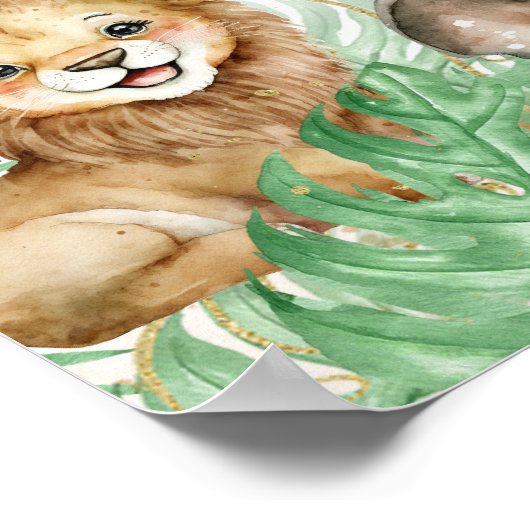 サファリの動物 熱帯の緑 赤ちゃんシャワー ディアパ ポスター (角)