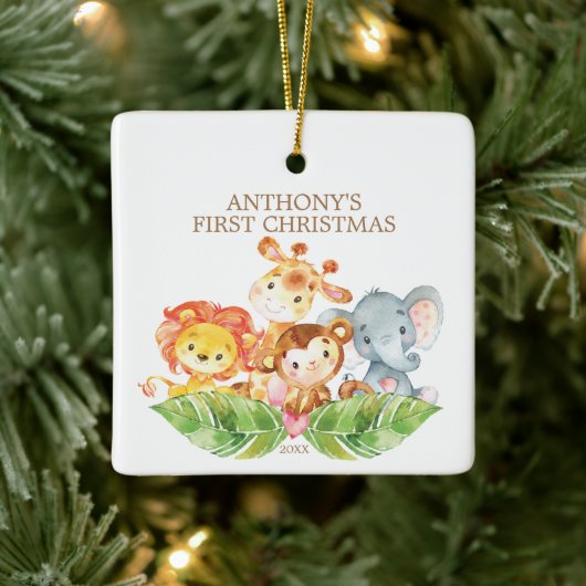 サファリの動物 赤ちゃんの初めてのクリスマス オーナメント (ツリー)