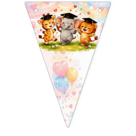 サファリの卒業式 ライオン+ゾウ+キリン バンティングフラッグ