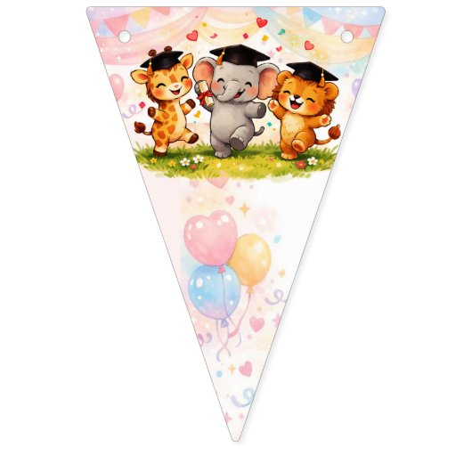 サファリの卒業式 ライオン+ゾウ+キリン バンティングフラッグ (第1の旗)