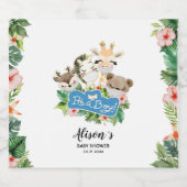 サファリの友だち |ベビーシャワーきらめく金ゴールドワインL スパークリングワインラベル (シングルラベル)