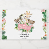 サファリの友だち |赤ちゃんシャワーきらめくミニワインL スパークリングワインラベル (シングルラベル)