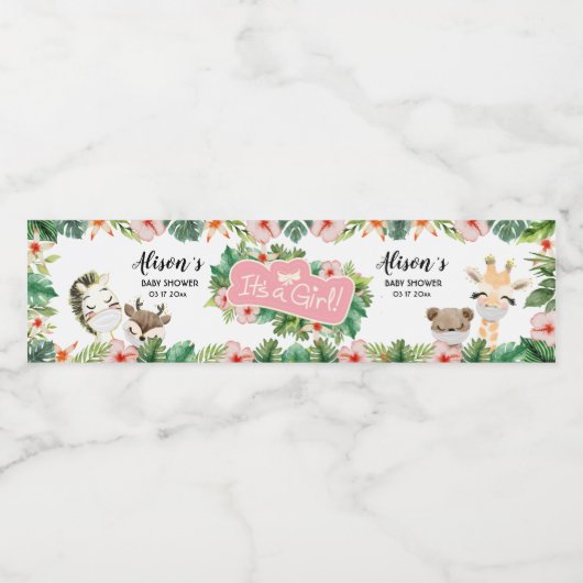 サファリの友だち |赤ちゃんシャワーの水ボトルラベル ペットボトルラベル (シングルラベル)