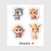 サファリの友人タイガーgiraffe zebra monkey elephant シール (シート)