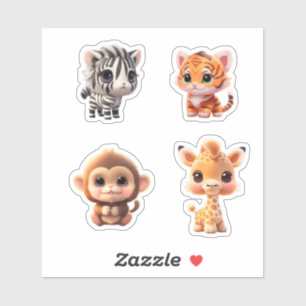 サファリの友人タイガーgiraffe zebra monkey elephant シール