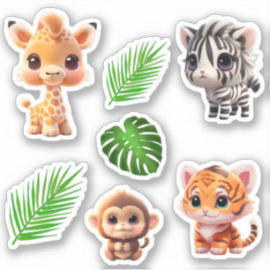 サファリの友人タイガーgiraffe zebra monkey elephant シール