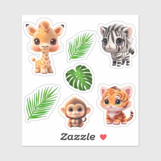 サファリの友人タイガーgiraffe zebra monkey elephant シール (シート)