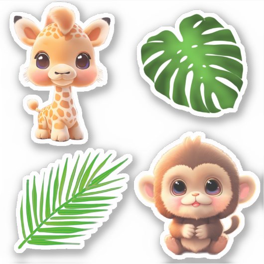 サファリの友人タイガーgiraffe zebra monkey elephant シール (正面)