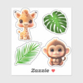 サファリの友人タイガーgiraffe zebra monkey elephant シール (シート)