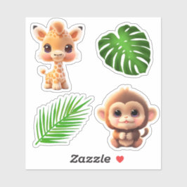 サファリの友人タイガーgiraffe zebra monkey elephant シール