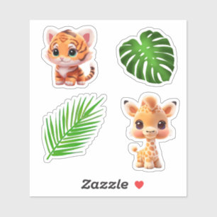 サファリの友人タイガーgiraffe zebra monkey elephant シール