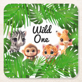 サファリの友人タイガーgiraffe zebra monkey elephant スクエアペーパーコースター