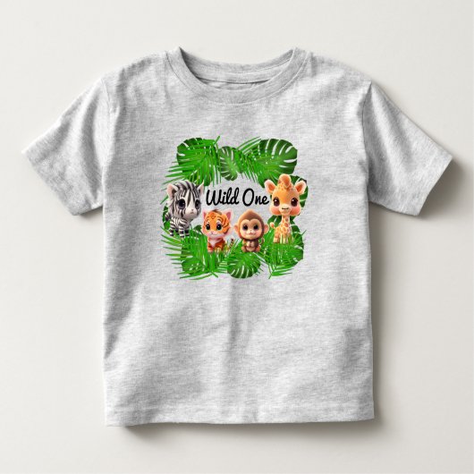 サファリの友人タイガーgiraffe zebra monkey elephant トドラーTシャツ (正面)