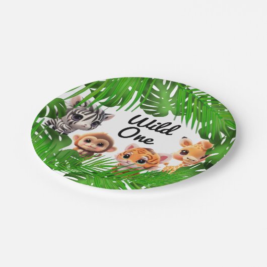 サファリの友人タイガーgiraffe zebra monkey elephant ペーパープレート (アングル)