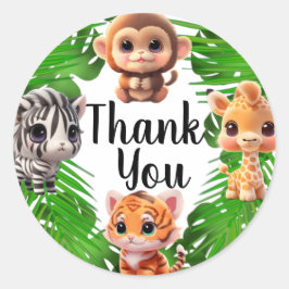 サファリの友人タイガーgiraffe zebra monkey elephant ラウンドシール