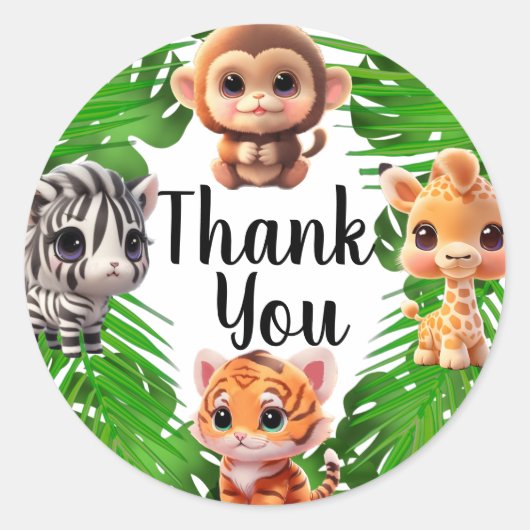 サファリの友人タイガーgiraffe zebra monkey elephant ラウンドシール (正面)