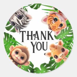 サファリの友人タイガーgiraffe zebra monkey elephant ラウンドシール