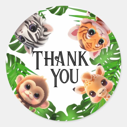 サファリの友人タイガーgiraffe zebra monkey elephant ラウンドシール (正面)