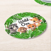 サファリの友人タイガーgiraffe zebra monkey elephant ラウンドペーパーコースター (アングル)