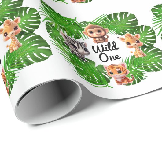 サファリの友人タイガーgiraffe zebra monkey elephant ラッピングペーパー (ロールコーナー)