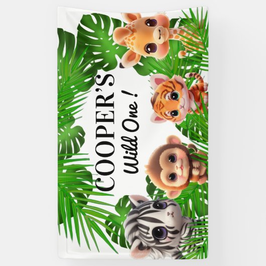 サファリの友人タイガーgiraffe zebra monkey elephant 横断幕 (縦)