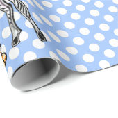 サファリの友達、キリン、ゼブラ、タイガー、青いポルカ ラッピングペーパー (ロールコーナー)