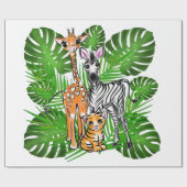 サファリの友達、キリン、ゼブラ、トラ、パーム葉 ラッピングペーパー (フラット)