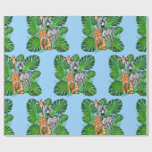 サファリの友達、キリン、ゼブラ、トラ、パーム葉 ラッピングペーパー (フラット)