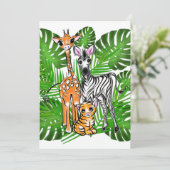 サファリの友達、キリン、ゼブラ、トラ、パーム葉 招待状 (スタンド正面)