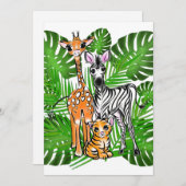 サファリの友達、キリン、ゼブラ、トラ、パーム葉 招待状 (正面/裏面)