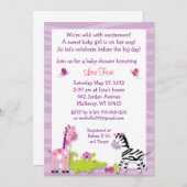 サファリの女の子のジャングル動物のベビーシャワー招待状 招待状 (正面/裏面)