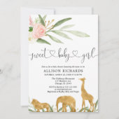 サファリの女の子のベビーシャワーの招待の甘い女の赤ちゃん 招待状 (正面)
