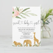 サファリの女の子のベビーシャワーの招待の甘い女の赤ちゃん 招待状 (スタンド正面)