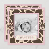 サファリの女の子の発表の正方形 招待状 (正面/裏面)