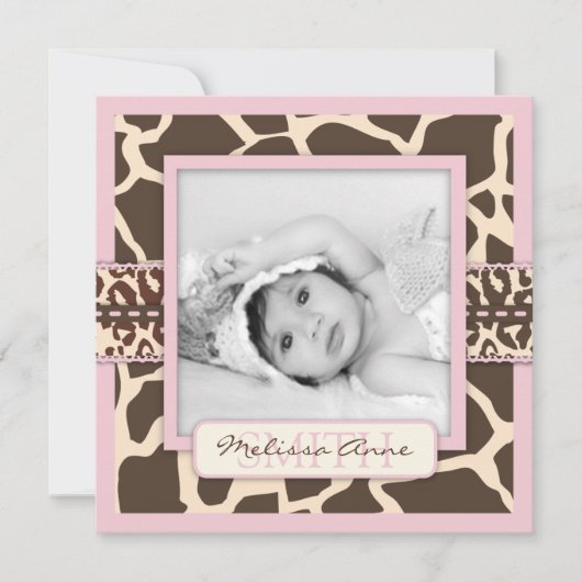 サファリの女の子の発表の正方形 招待状 (正面)