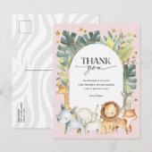 サファリの女の子の赤ちゃん感謝していシャワーあなたのはがき インビテーションポストカード (正面/裏面)