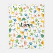 サファリの子供とベビーカラフルパターン動物かわいい フリースブランケット (正面)