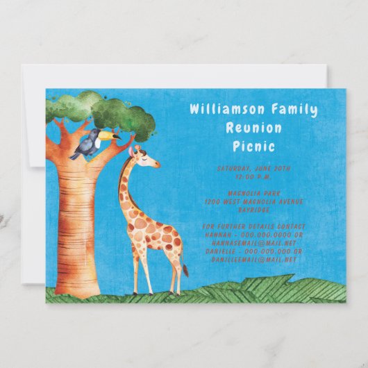 サファリの家族会のピクニックイベント 招待状 (裏面)