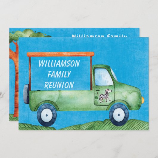 サファリの家族会のピクニックイベント 招待状 (正面/裏面)