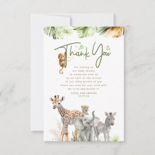 サファリの小さな動物のジャングルありがとう サンキューカード (正面)