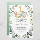 サファリの少年ジャングル動物のベビーシャワー 招待状 (正面/裏面)