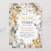 サファリの幼稚園と3体の動物のサファリ 招待状 (正面/裏面)