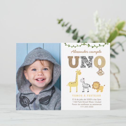 サファリの最初の誕生日パーティースペインの、プライマーアニト 招待状 (スタンド正面)