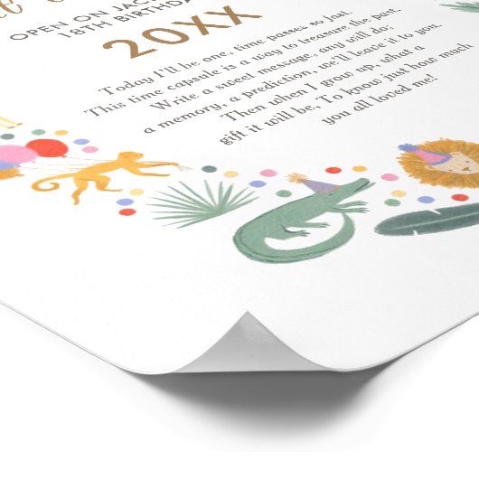 サファリの最初の誕生日パーティー時間カプセルのサイン ポスター (角)